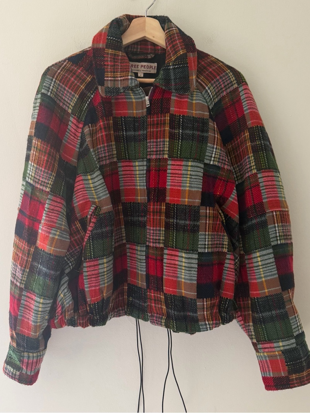 Free People Orion Country Jacket Plaid Patchwork Red Multi Bomber Size Small - Picture 2 of 11